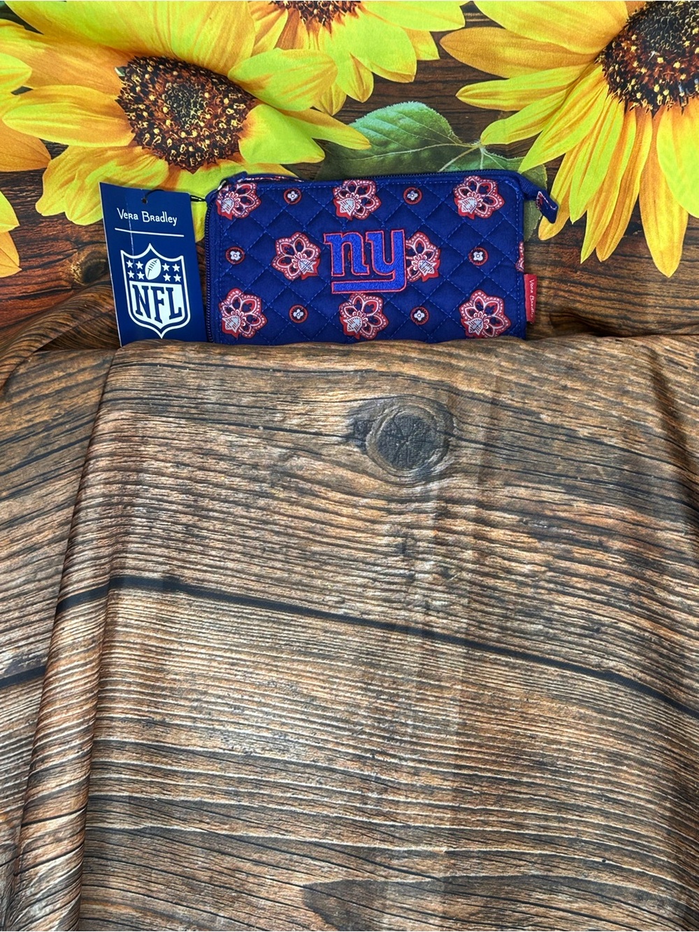 Vera Bradley Dark Blue Bandana Quilted Zip Pouch with Red Accents